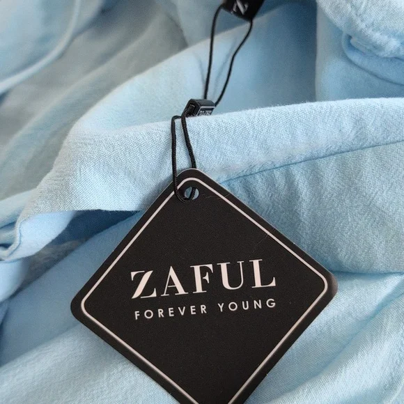 NWT Zaful Light Blue Tie-Front Spaghetti Strap Mini Dress Size 4 - Picture 9 of 9